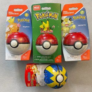 MEGA Construx - Pokemon Pokeball lot of 4, Pikachu, Magikarp, Krabby & Meowth